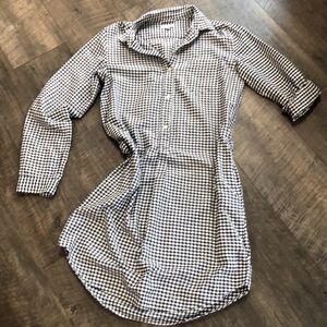 GAP NAVY/WHITE CHECKERED 1/2 BUTTON LONG SLEEVE SHIRT DRESS WITH POCKETS